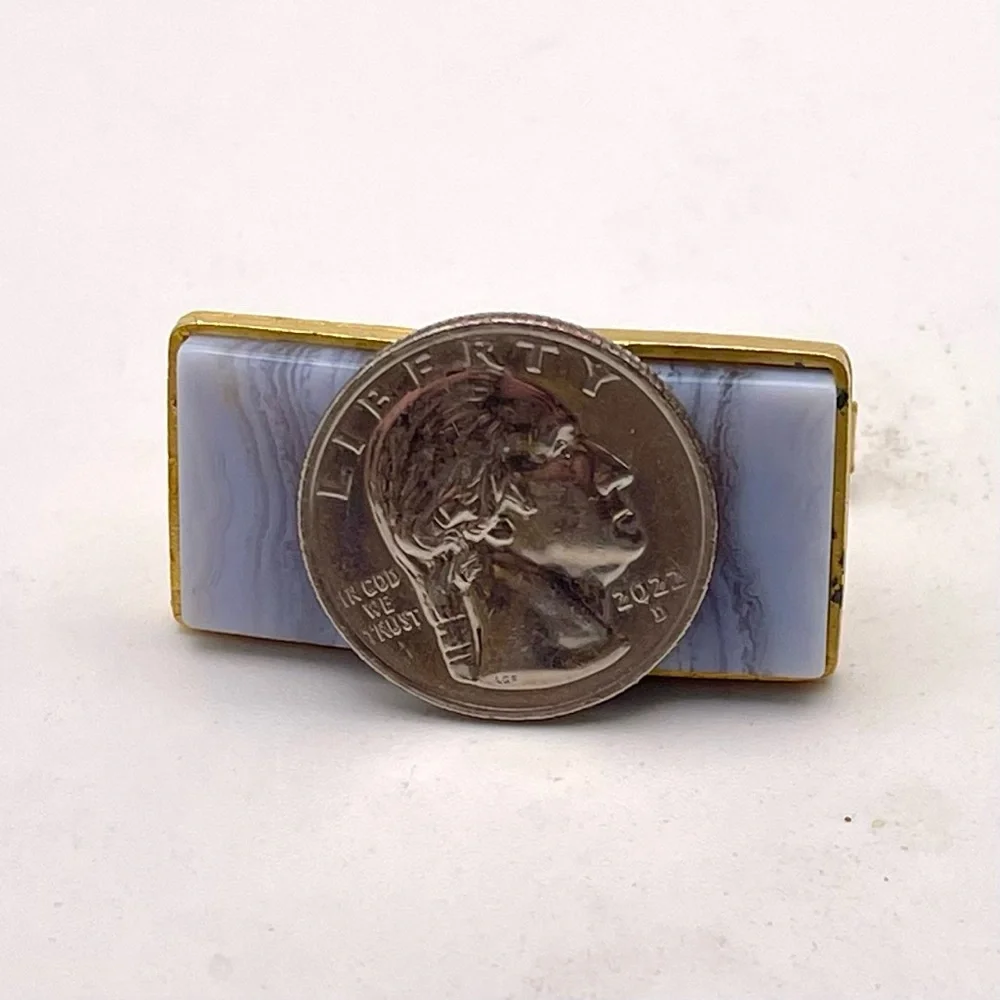 Striking Vintage Genuine Polished Blue Lace and Gold Tone Cufflinks